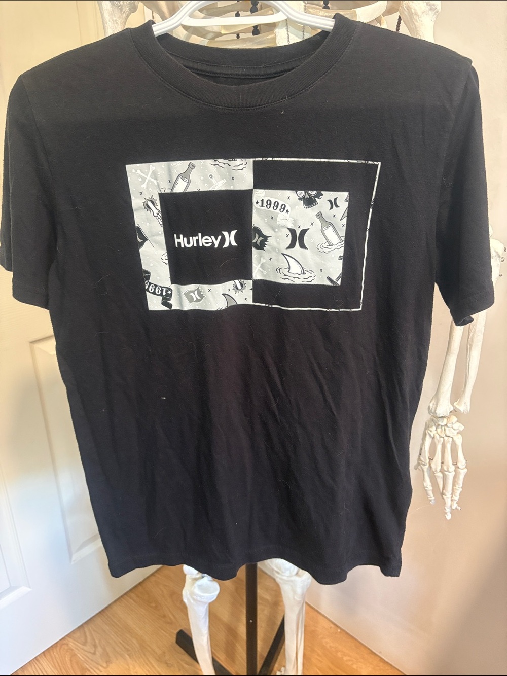 Hurley Black Short Sleeve Graphic Panel Tee